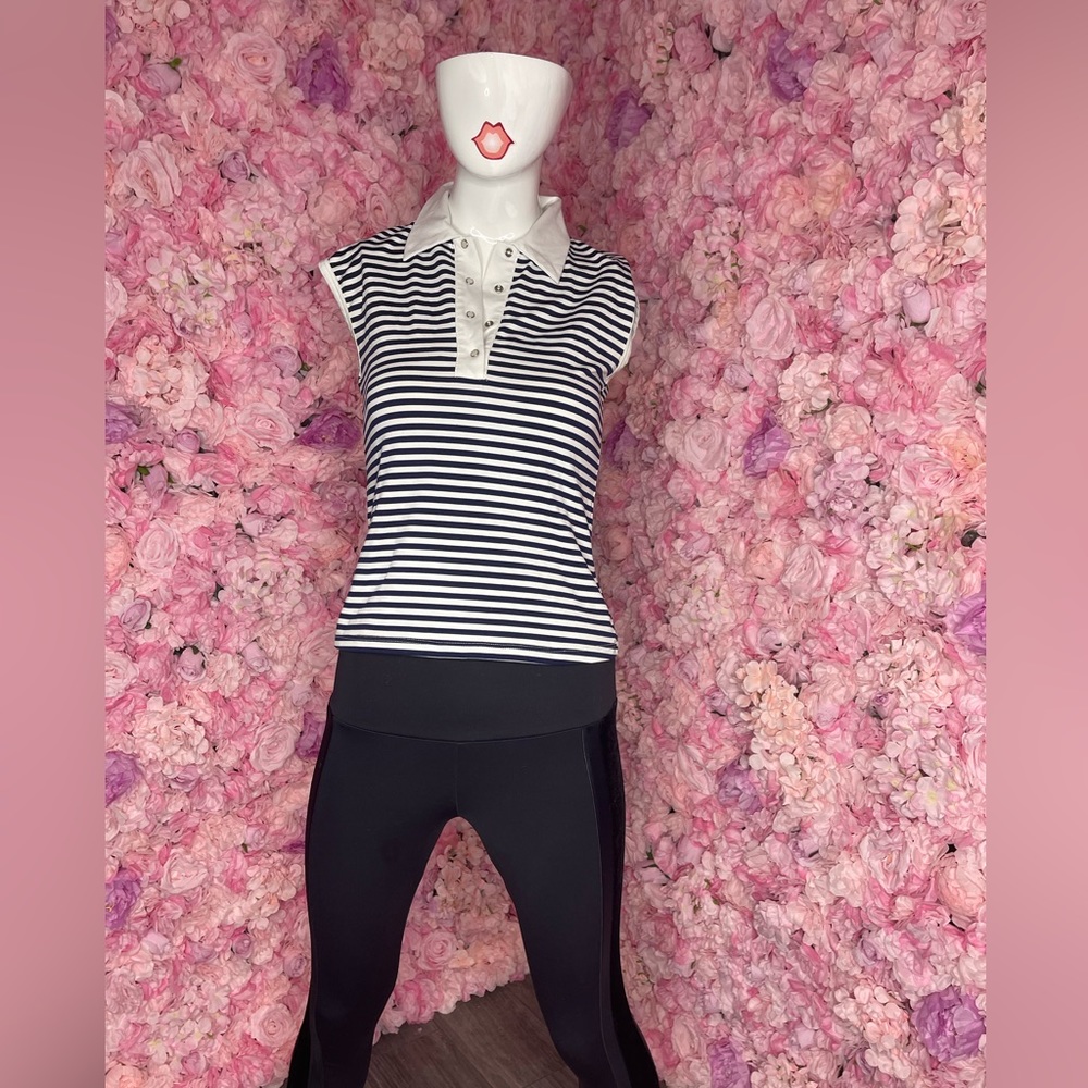 RIO Small Striped Polo Blue White Stretch Top
